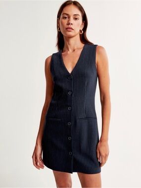Abercrombie NWT Navy Pinstripe Mini Dress Size Medium Tall